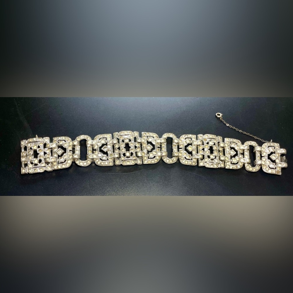 Art-Deco white paste cocktail bracelet with rhodium finish, circa 1920s France.
